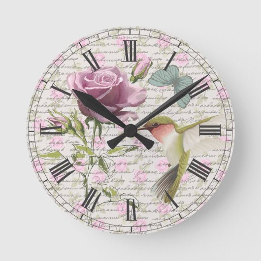  Hummingbird Butterfly en Roos Ronde Klok (Voorkant)