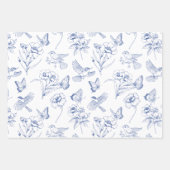 Hummingbird & Butterfly Floral Toile Blauwe Wrappi Inpakpapier Vel (Voorkant 3)