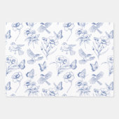 Hummingbird & Butterfly Floral Toile Blauwe Wrappi Inpakpapier Vel (Voorkant 2)