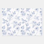 Hummingbird & Butterfly Floral Toile Blauwe Wrappi Inpakpapier Vel (Voorkant)