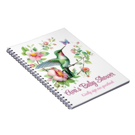 Hummingbird & Butterfly Girl Baby shower Guestbook Notitieboek (Rechterzijde)