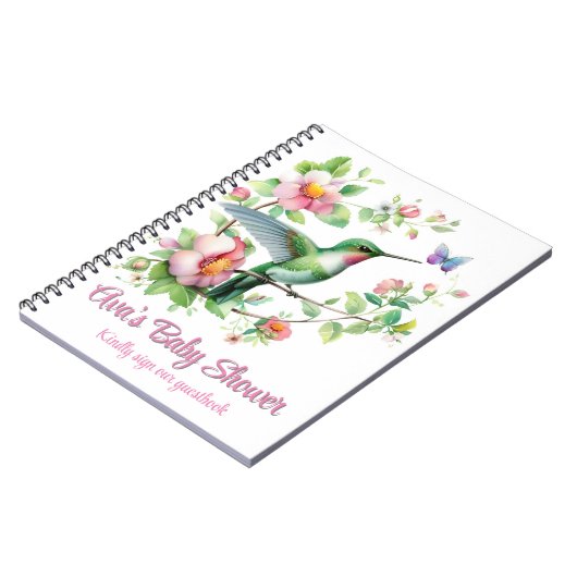 Hummingbird & Butterfly Girl Baby shower Guestbook Notitieboek (Linkerzijde)