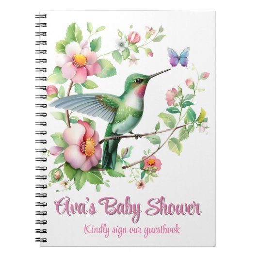 Hummingbird & Butterfly Girl Baby shower Guestbook Notitieboek (Voorkant)