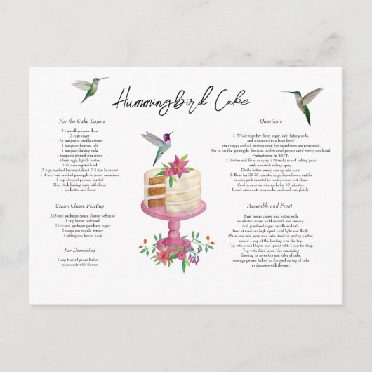 Hummingbird Cake Recept Briefkaart (Voorkant)