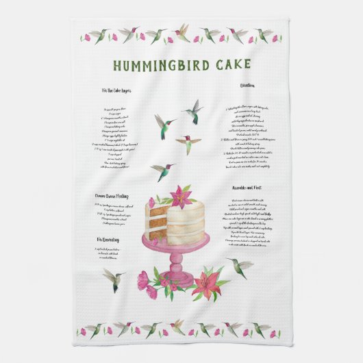 Hummingbird Cake Recipe Kitchen Towel Theedoek (Verticaal)