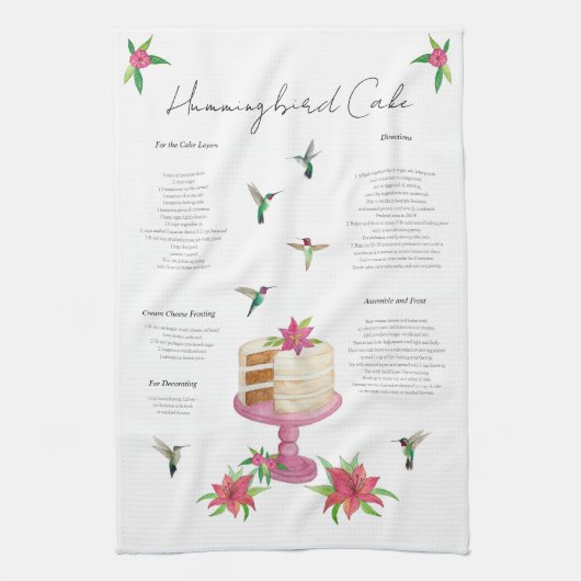 Hummingbird Cake Recipe Kitchen Towel Theedoek (Verticaal)