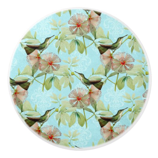 Hummingbird Colibri Green Leaf Spring Keramische Knop (Voorkant)