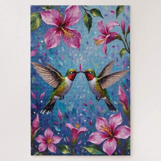 Hummingbird Couple Iridescent Flower Love Legpuzzel (Verticaal)
