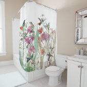 Hummingbird Crocus Foxglove Flowers Showgordijn Douchegordijn (In situ)