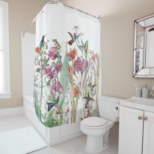 Hummingbird Crocus Foxglove Flowers Showgordijn Douchegordijn (In situ)