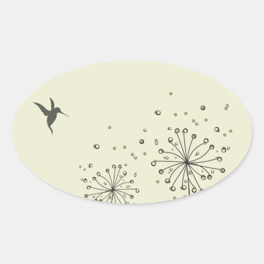 Hummingbird & Dandelion Ovale Sticker (Voorkant)