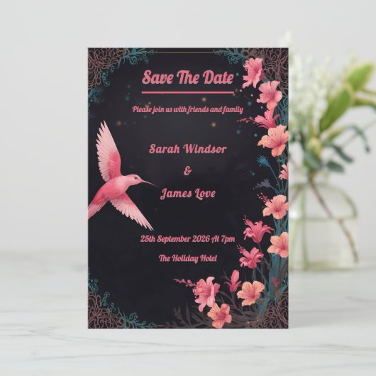 Hummingbird Dark Botanical Theme Kaart (Staand voorkant)