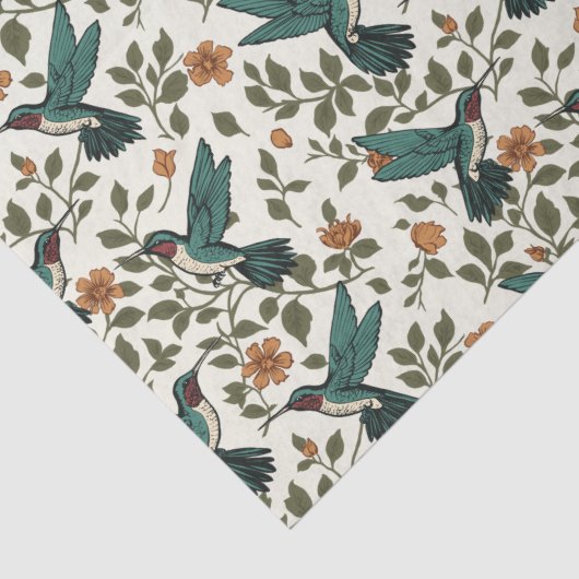 Hummingbird Decoupage Sinaasappel Bloemen Wit Tissuepapier (Detail)