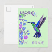 Hummingbird Design Botanische Bloemen Vogelliefheb Feestdagenkaart (Voorkant / Achterkant)