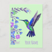 Hummingbird Design Botanische Bloemen Vogelliefheb Feestdagenkaart (Voorkant)