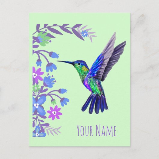Hummingbird Design Botanische Bloemen Vogelliefheb Feestdagenkaart (Voorkant)