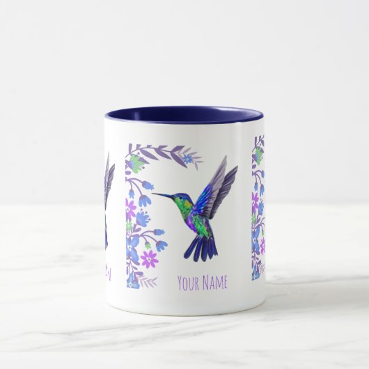 Hummingbird Design Botanische Bloemen Vogelliefheb Mok (Midden)