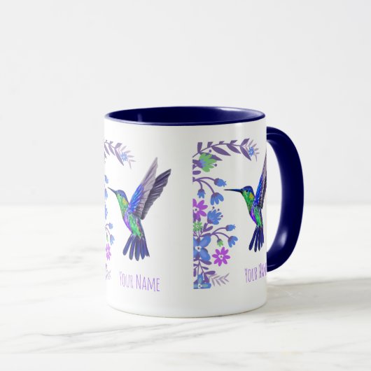 Hummingbird Design Botanische Bloemen Vogelliefheb Mok (Voorkant rechts)