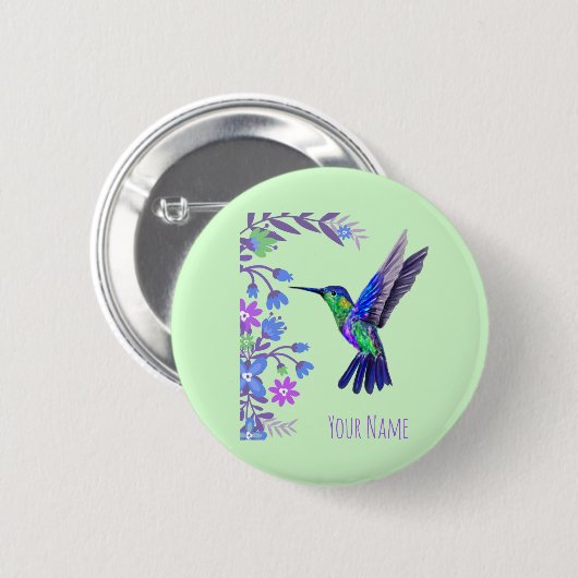 Hummingbird Design Botanische Bloemen Vogelliefheb Ronde Button 5,7 Cm (Voorkant /achterkant)