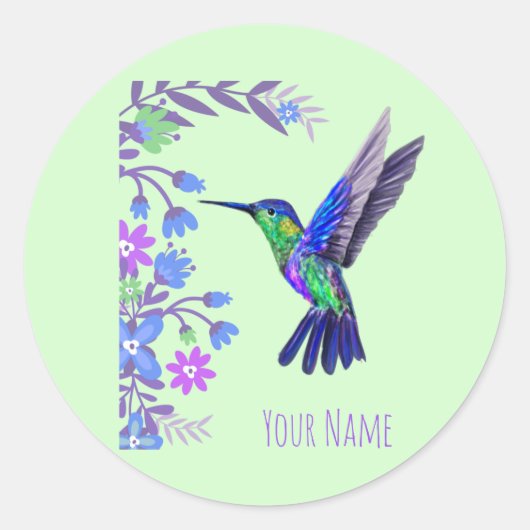 Hummingbird Design Botanische Bloemen Vogelliefheb Ronde Sticker (Voorkant)