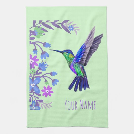 Hummingbird Design Botanische Bloemen Vogelliefheb Theedoek (Verticaal)