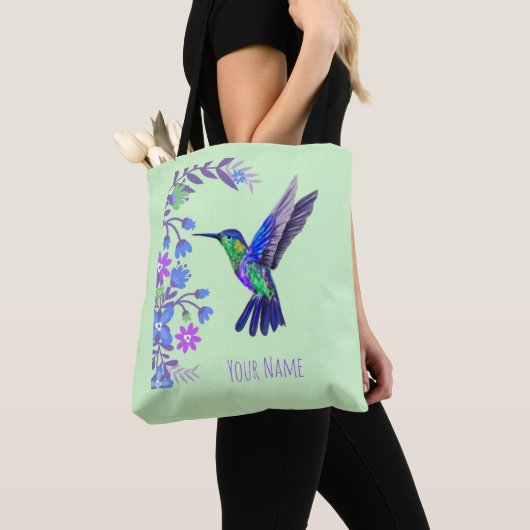 Hummingbird Design Botanische Bloemen Vogelliefheb Tote Bag (Dichtbij)