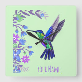 Hummingbird Design Botanische Bloemen Vogelliefheb Vierkante Klok
