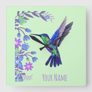 Hummingbird Design Botanische Bloemen Vogelliefheb Vierkante Klok