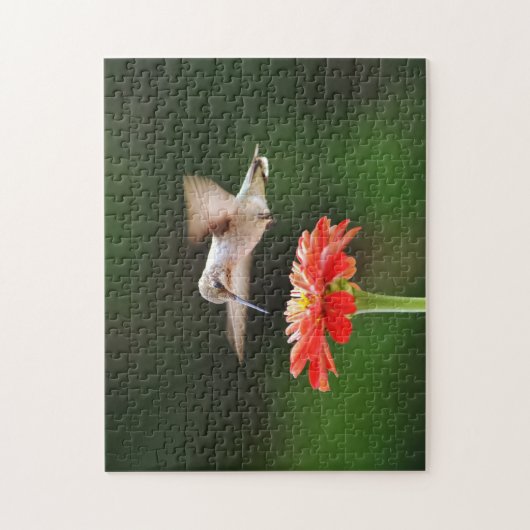 Hummingbird die over de rode flacon springt legpuzzel (Verticaal)