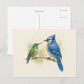 Hummingbird en Blue Jay Natuur Briefkaart (Voorkant / Achterkant)