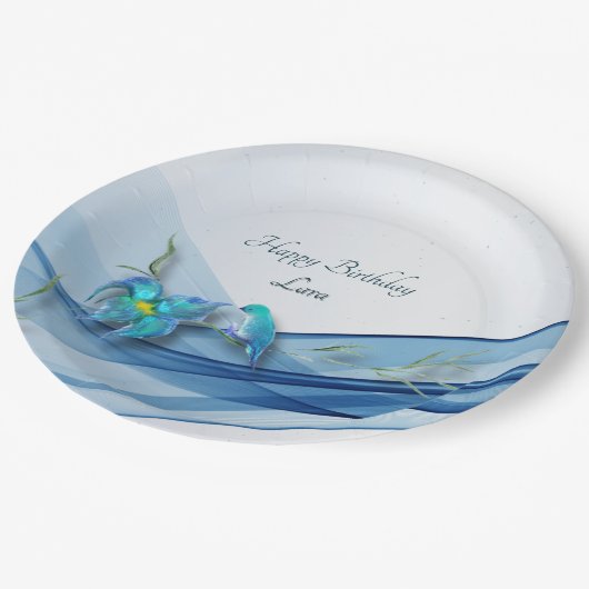 Hummingbird en Blue Wave Verjaardag borden Papieren Bordje (Gekanteld)