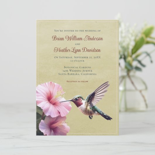 Hummingbird en Hibiscus bruiloft | Geel Kaart (Staand voorkant)