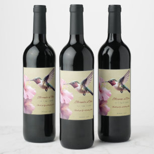 Hummingbird en Hibiscus bruiloft Geel Wijn Etiket