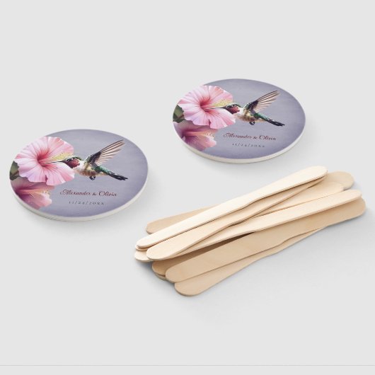 Hummingbird en Hibiscus bruiloft | Paars Handwaaier (Niet-gemonteerd)