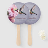 Hummingbird en Hibiscus bruiloft | Paars Handwaaier (Voorkant en achterkant)