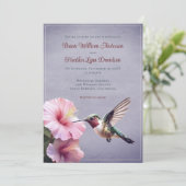 Hummingbird en Hibiscus bruiloft | Paars Kaart (Staand voorkant)