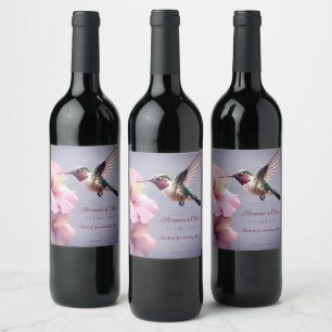 Hummingbird en Hibiscus bruiloft Paars Wijn Etiket