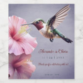 Hummingbird en Hibiscus bruiloft | Paars Wijn Etiket (Enkel label)