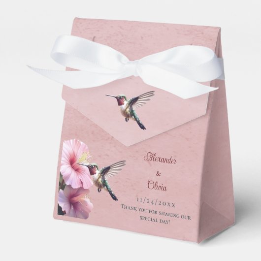 Hummingbird en Hibiscus bruiloft | Roze Bedankdoosjes (Voorkant Zijde)