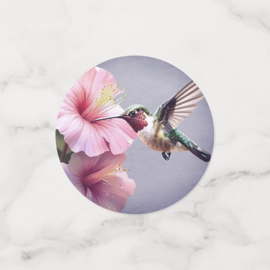 Hummingbird en Hibiscus monogram bruiloft | Paars Confetti (Kleine voorkant)