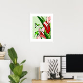 Hummingbird en PInk Flowers Stylized Art Poster (Thuiskantoor)