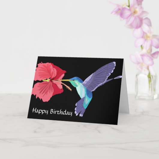 Hummingbird en Red Hibiscus Happy Birthday Kaart (Orchidee)
