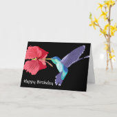 Hummingbird en Red Hibiscus Happy Birthday Kaart (Gele Bloem)