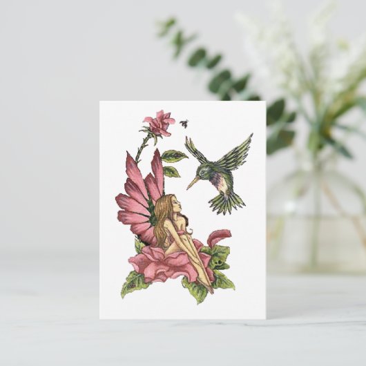 Hummingbird Fairy Briefkaart (Staand voorkant)