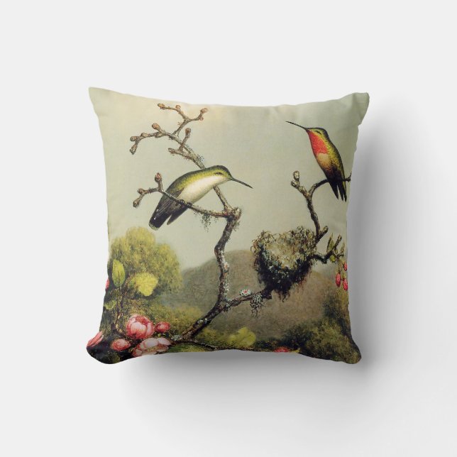 Hummingbird Family en Apple Blossom Pillow Kussen (Voorkant)