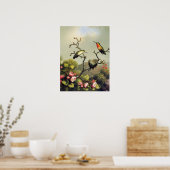 Hummingbird Family en Apple Blossom Poster (Keuken)