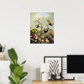 Hummingbird Family en Apple Blossom Poster (Thuiskantoor)