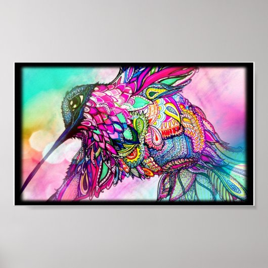 Hummingbird Fantasy Zen Art, helder en kleurrijk Poster (Voorkant)