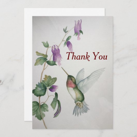 Hummingbird Flat Hartelijk dank Nota Waterverf Bedankkaart (Voorkant / Achterkant)