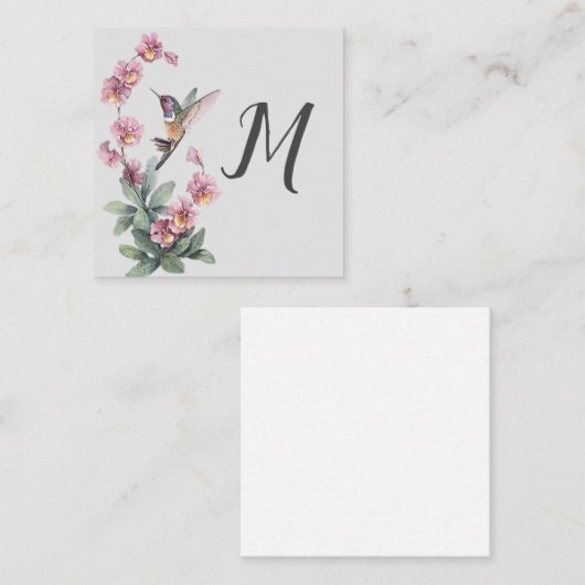 Hummingbird Floral Custom Initiaal Notitiekaartje (Voorkant / Achterkant)